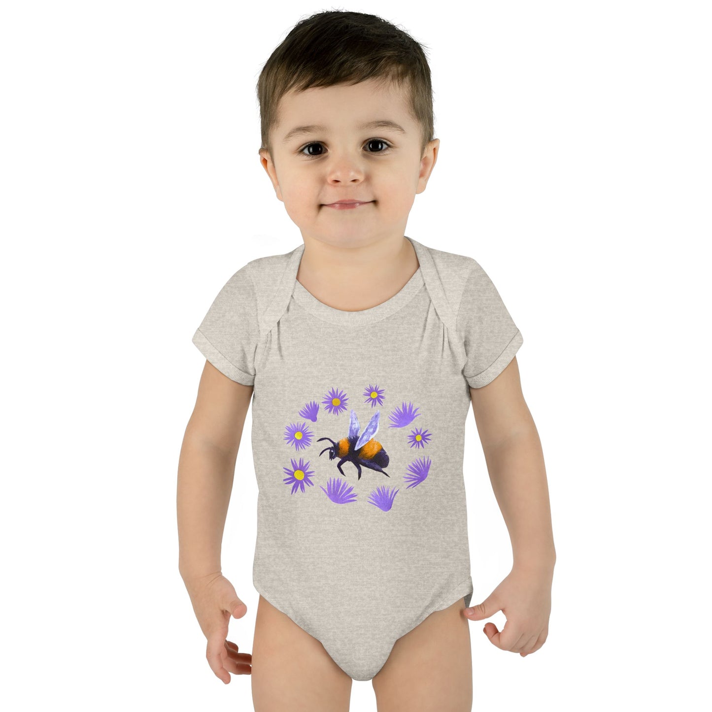 Bumblebee with Purple Aster Infant Bodysuit | Baby Onesie Cotton