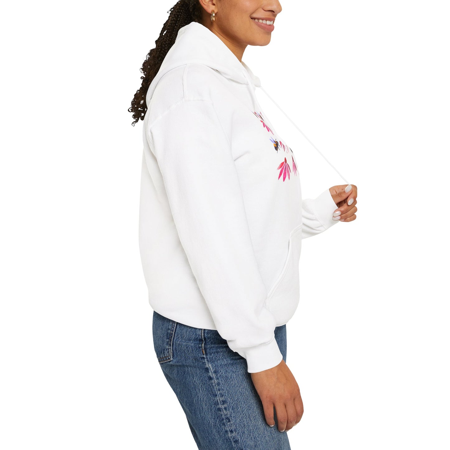 Pink Coneflower and Bees Hoodie | Floral Nature Pattern