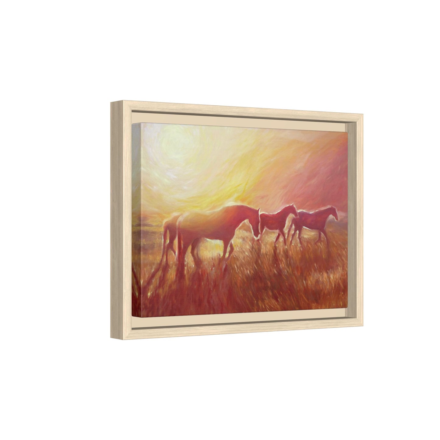 Sunset Meadow Horses Matte Canvas Framed Wall Art