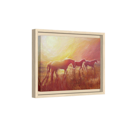 Sunset Meadow Horses Matte Canvas Framed Wall Art