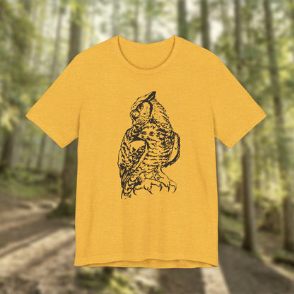 Personalizable Great Horned Owl illustration T-Shirt | Wildlife sketch tee