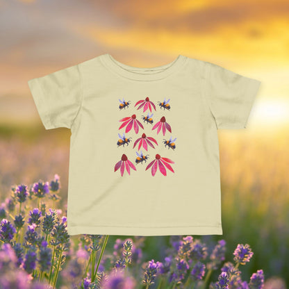 Infant Tee — Pink Coneflowers & Bumblebees Native Pollinator Baby Shirt
