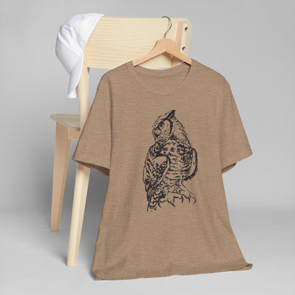 Personalizable Great Horned Owl illustration T-Shirt | Wildlife sketch tee