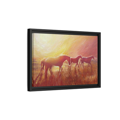 Sunset Meadow Horses Matte Canvas Framed Wall Art