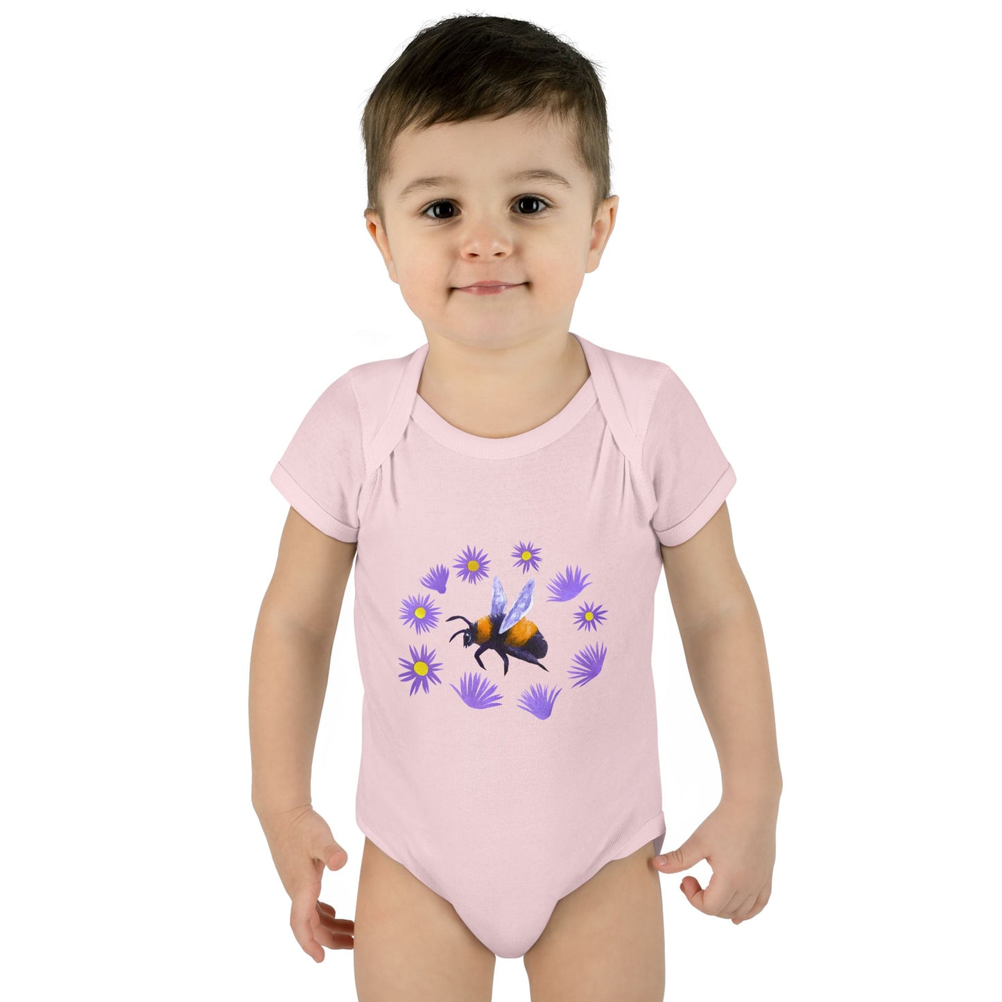 Bumblebee with Purple Aster Infant Bodysuit | Baby Onesie Cotton