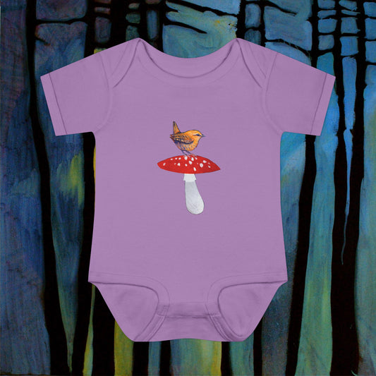 Bird on Red Mushroom Infant Bodysuit | Woodland Baby