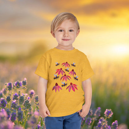 Toddler Tee — Bumblebees & Pink Coneflowers Hand Made Design