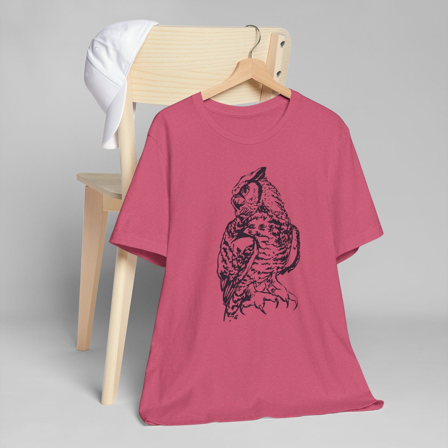 Personalizable Great Horned Owl illustration T-Shirt | Wildlife sketch tee