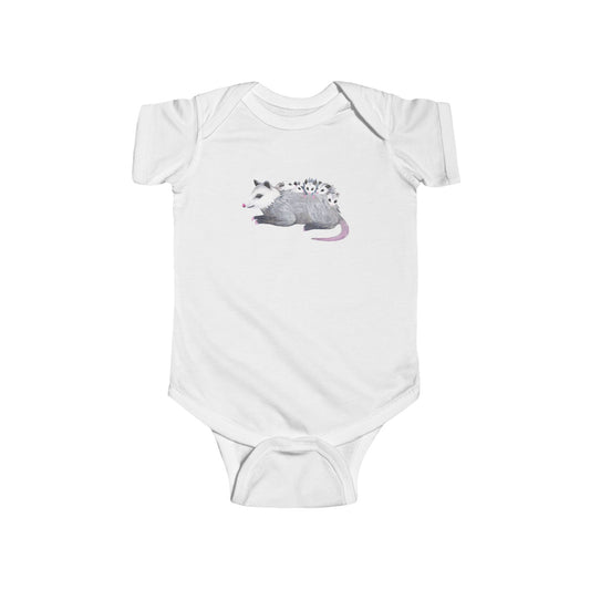 Opossum Mom with Babies Personalized Infant Bodysuit | Hand-Painted Possum DTG Print