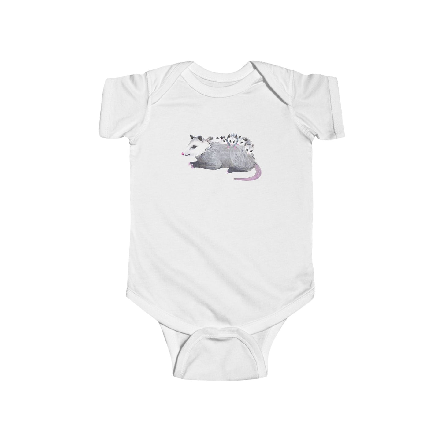 Opossum Mom with Babies Personalized Infant Bodysuit | Hand-Painted Possum DTG Print
