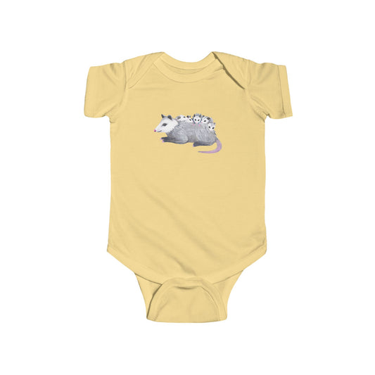 Opossum Mom with Babies Personalized Infant Bodysuit | Hand-Painted Possum DTG Print