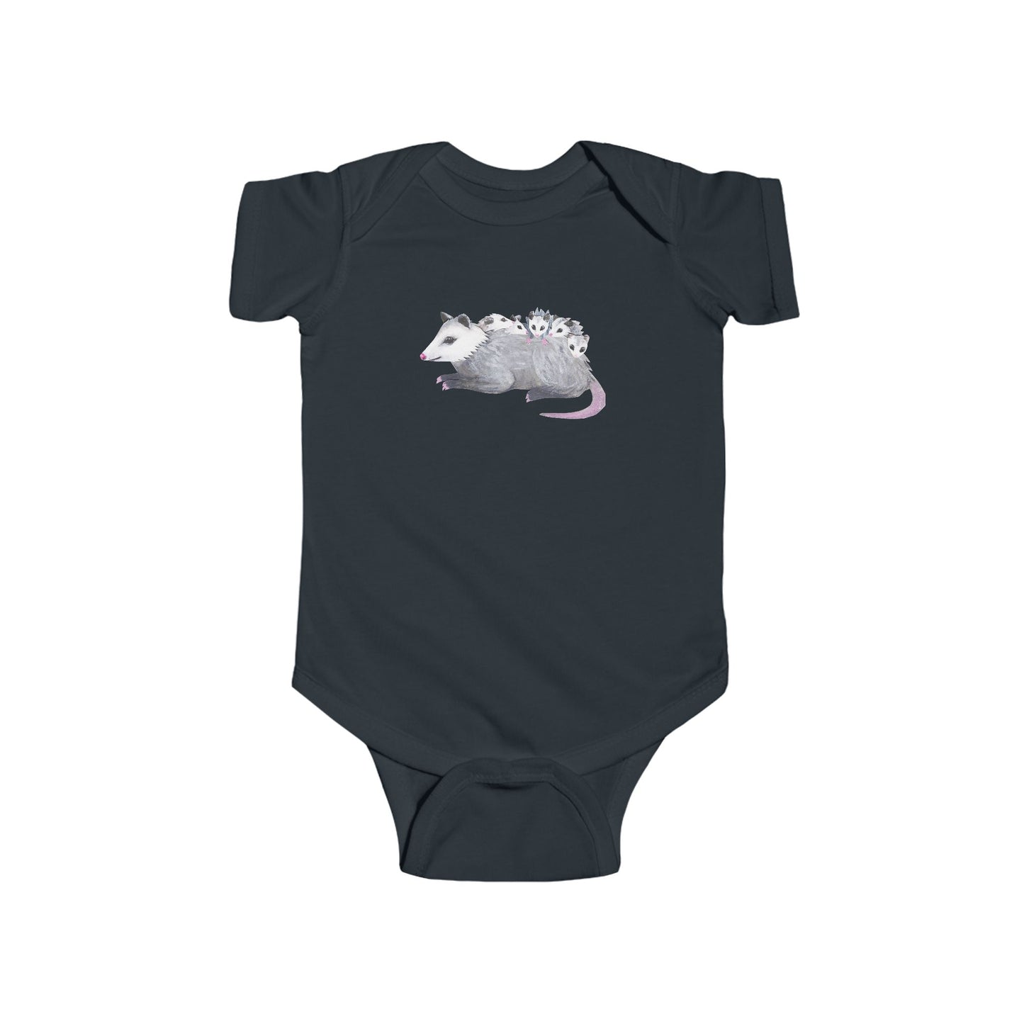 Opossum Mom with Babies Personalized Infant Bodysuit | Hand-Painted Possum DTG Print