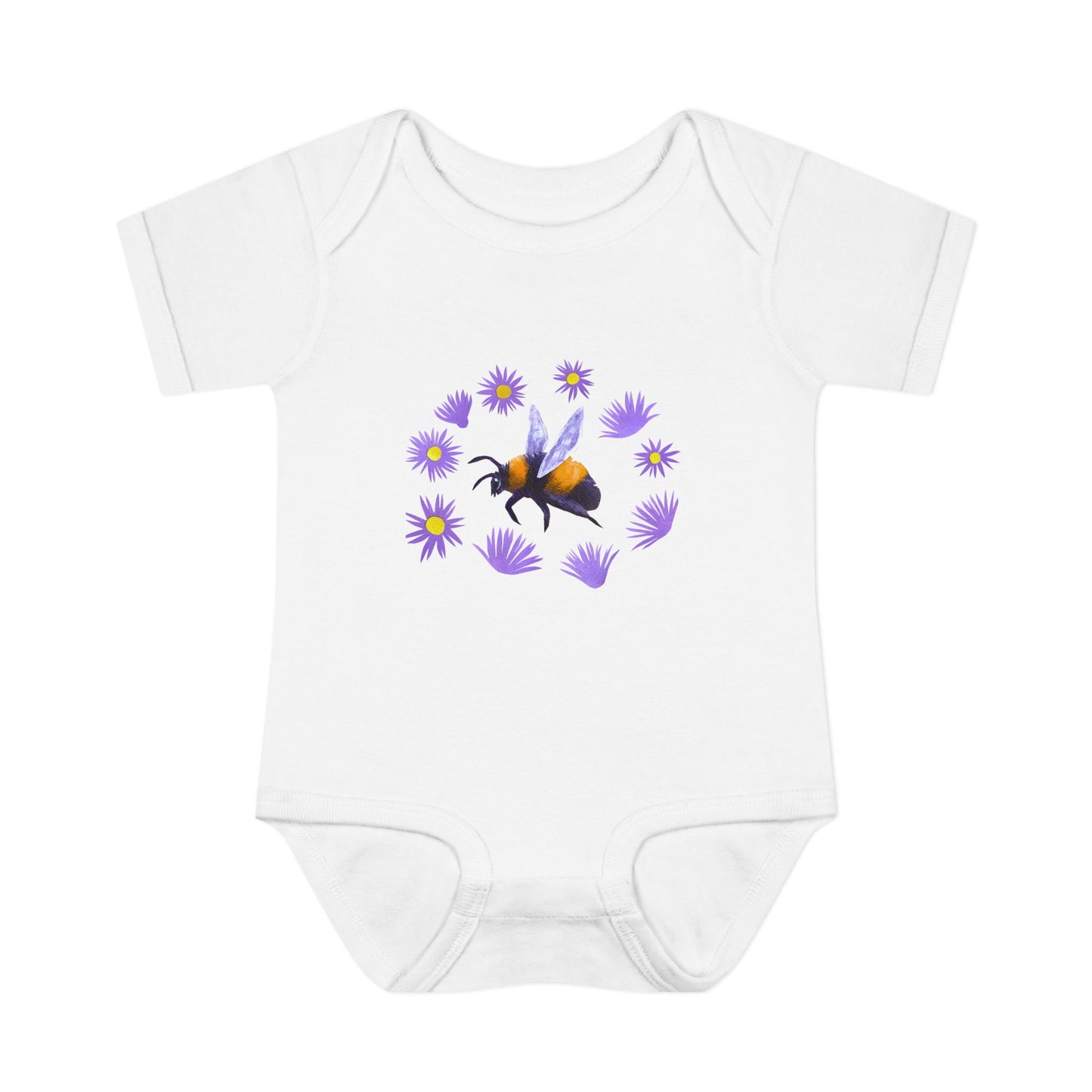 Bumblebee with Purple Aster Infant Bodysuit | Baby Onesie Cotton