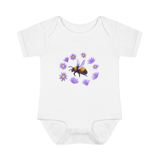 Bumblebee with Purple Aster Infant Bodysuit | Baby Onesie Cotton