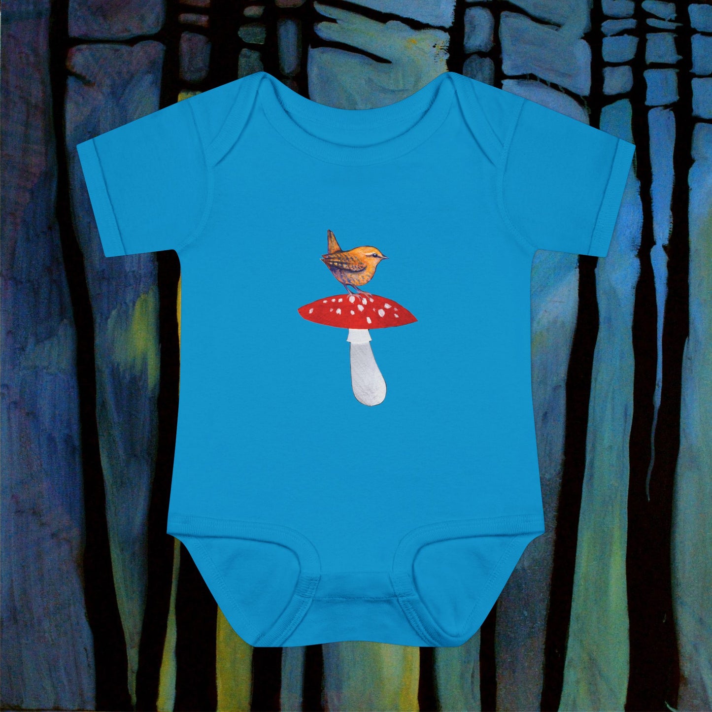 Bird on Red Mushroom Infant Bodysuit | Woodland Baby