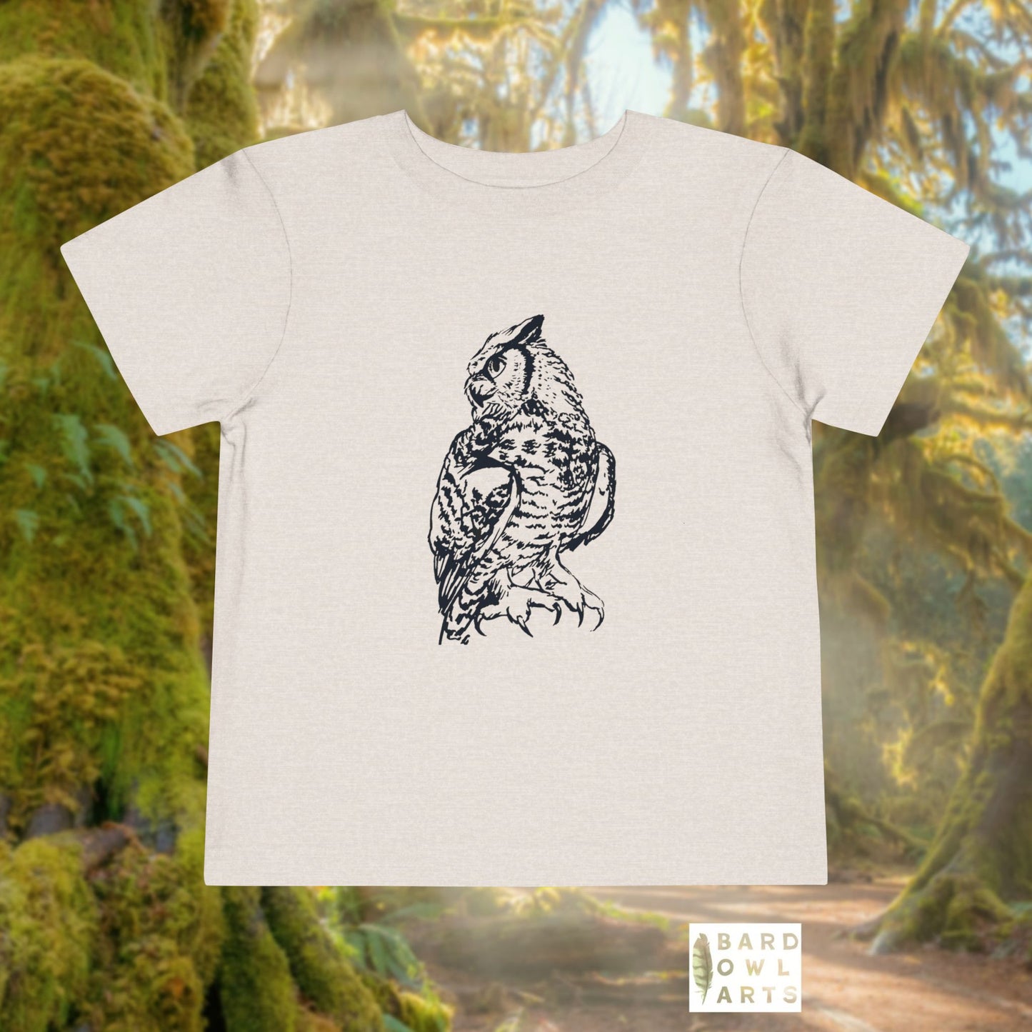 Hand-Drawn Owl Toddler Tee | Great Horned Owl Illustration
