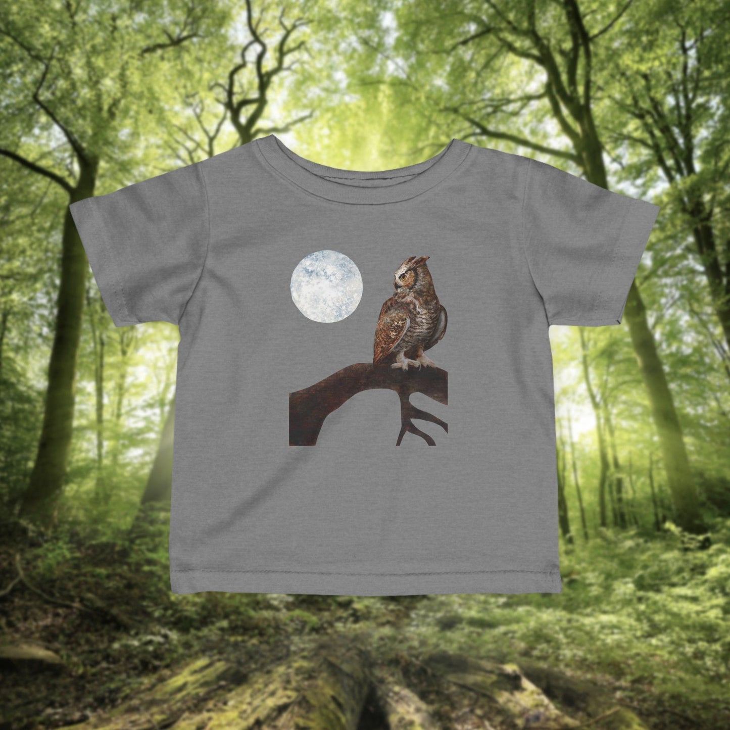 Moonlit Owl on Branch Infant Tee | Woodland Night Nursery Shirt