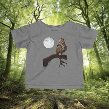 Moonlit Owl on Branch Infant Tee | Woodland Night Nursery Shirt