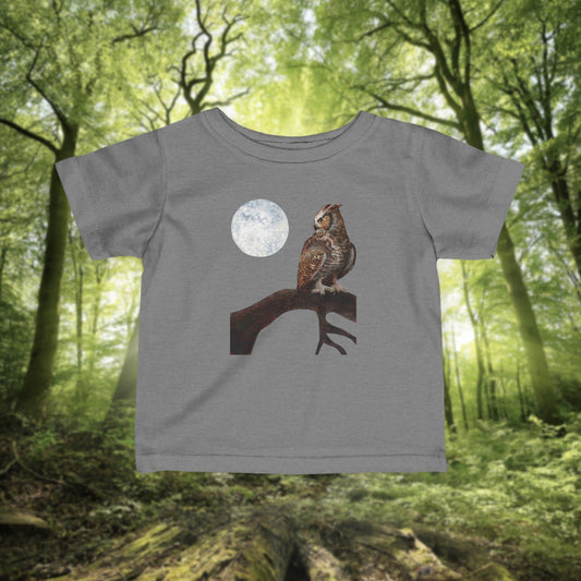Moonlit Owl on Branch Infant Tee | Woodland Night Nursery Shirt