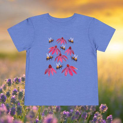 Toddler Tee — Bumblebees & Pink Coneflowers Hand Made Design