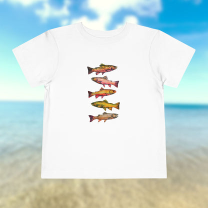 Colorful Trout Toddler Short Sleeve Tee | Fishing Theme Cotton Shirt