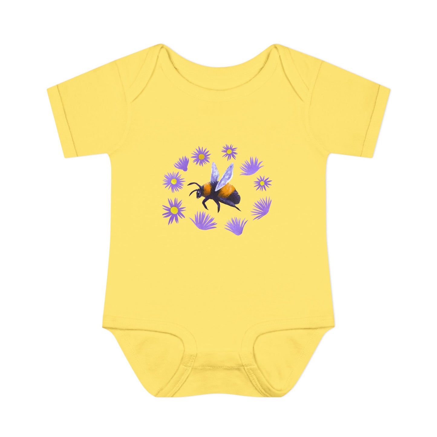 Bumblebee with Purple Aster Infant Bodysuit | Baby Onesie Cotton
