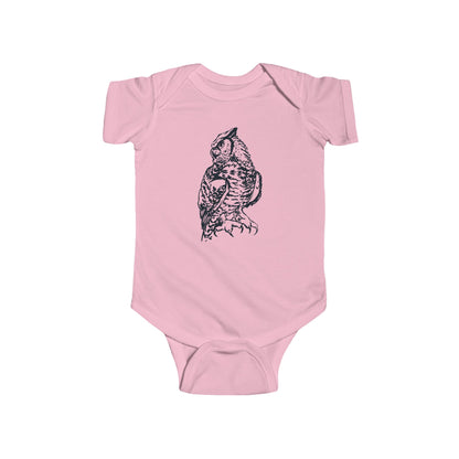 Hand Illustrated Owl Infant Bodysuit | Woodland Baby Bodysuit Great Horned Owl Design