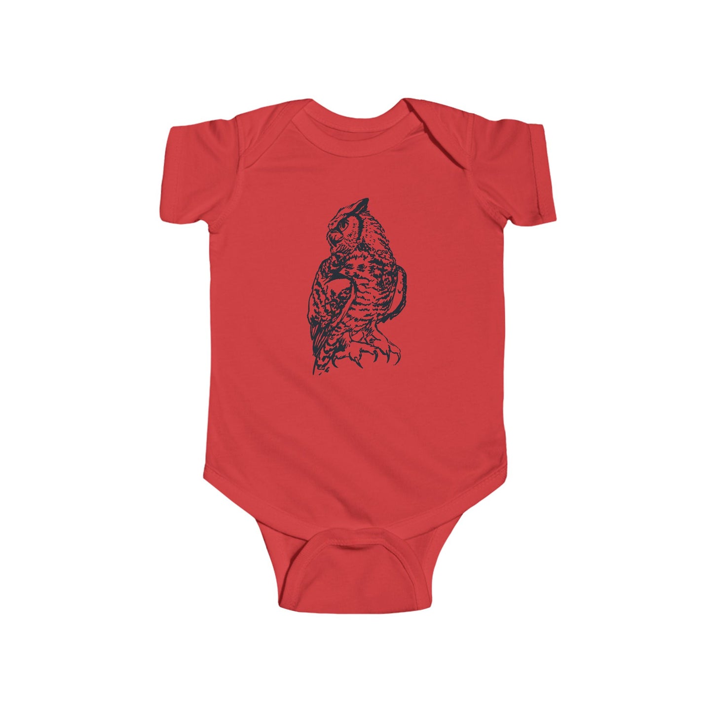 Hand Illustrated Owl Infant Bodysuit | Woodland Baby Onesie Great Horned Owl Design