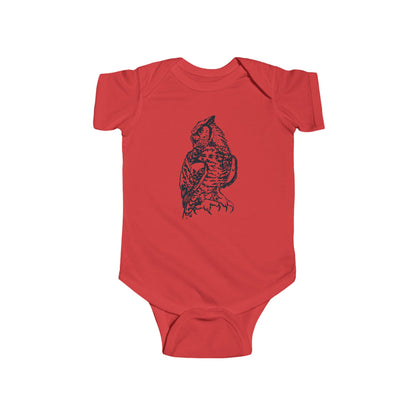 Hand Illustrated Owl Infant Bodysuit | Woodland Baby Bodysuit Great Horned Owl Design