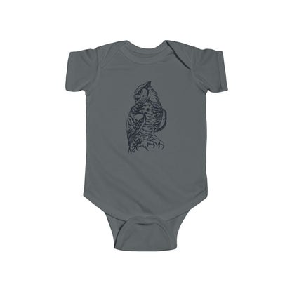 Hand Illustrated Owl Infant Bodysuit | Woodland Baby Bodysuit Great Horned Owl Design