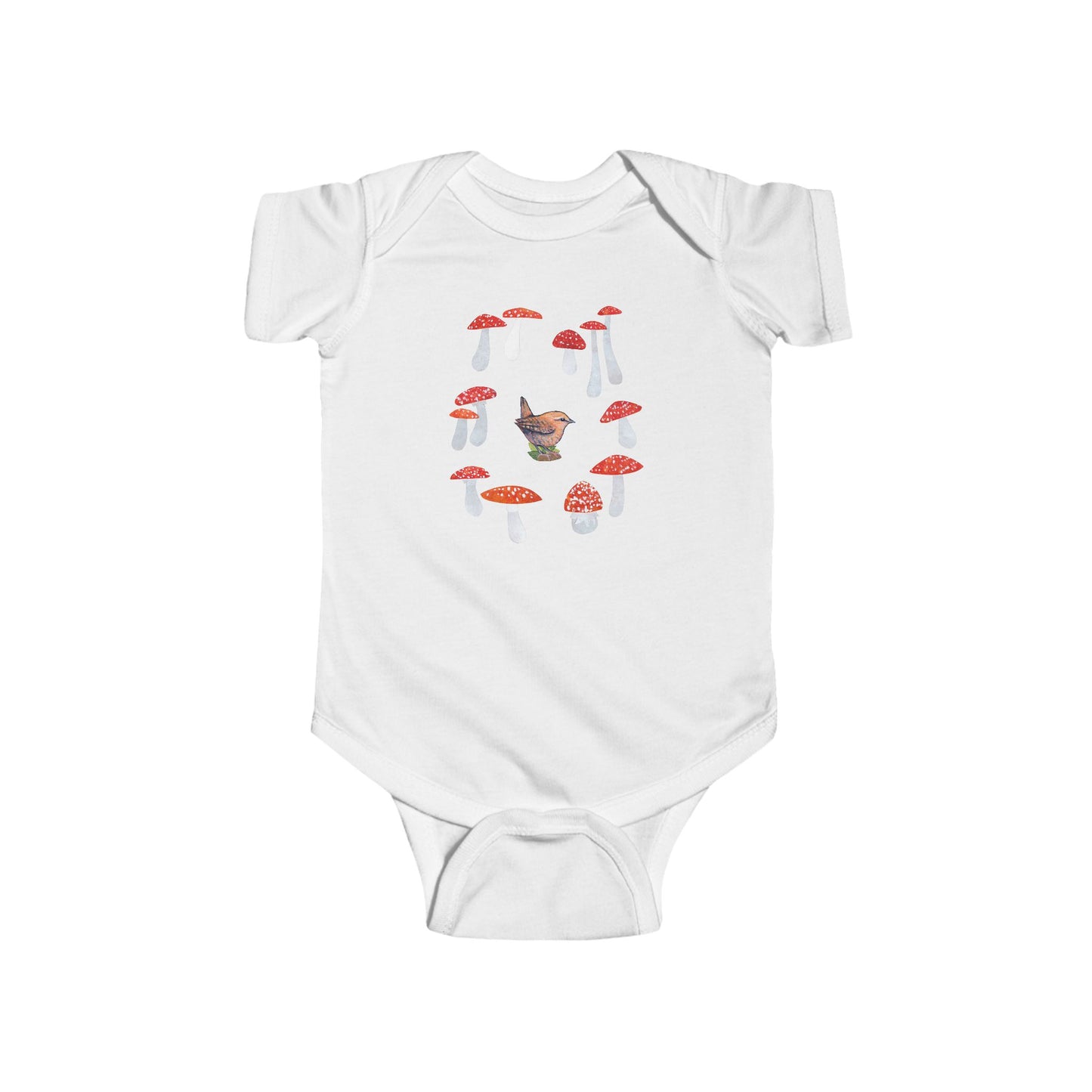 Wren in Fairy Toadstool Circle Infant Bodysuit | Woodland Bird Baby Onesie