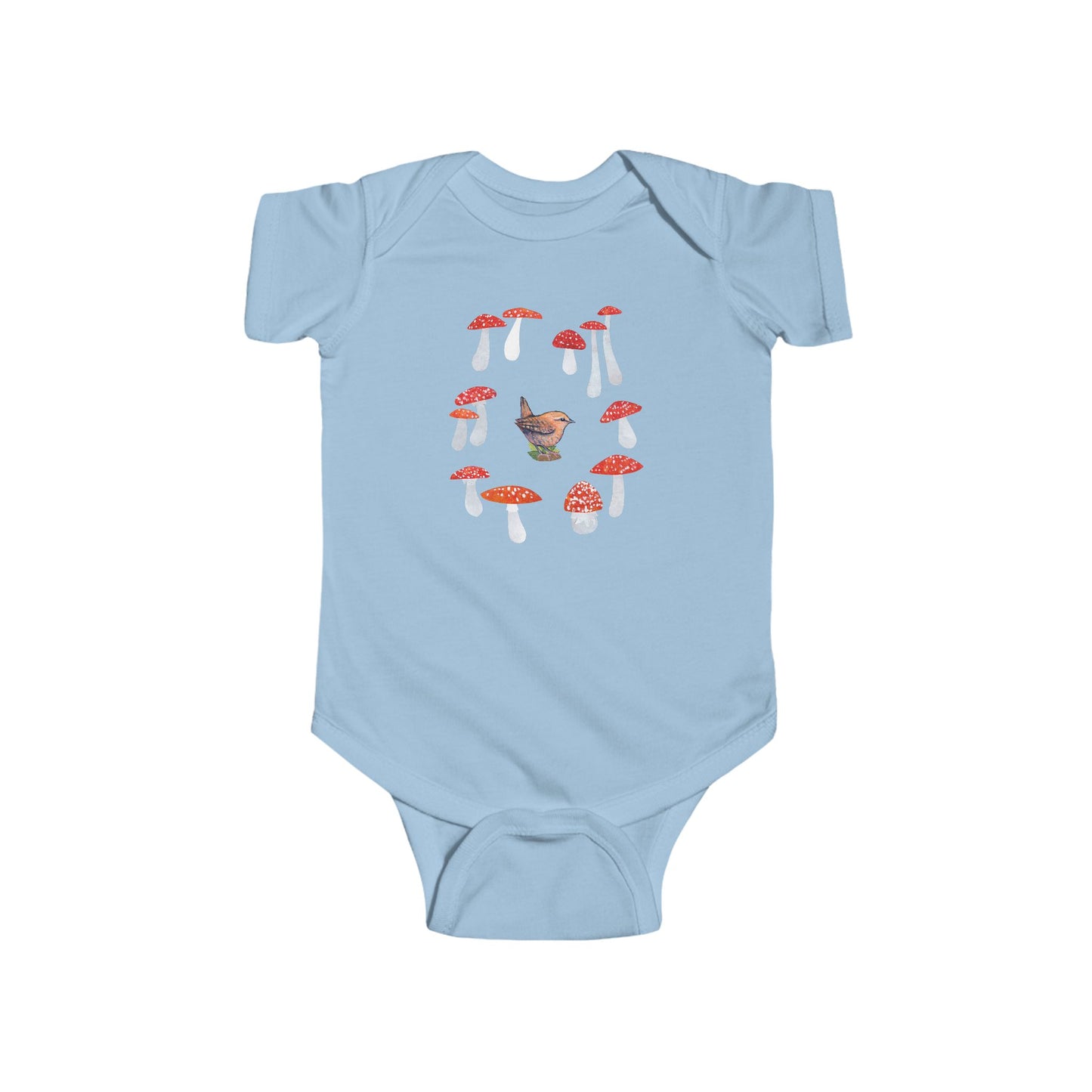 Wren in Fairy Toadstool Circle Infant Bodysuit | Woodland Bird Baby Onesie