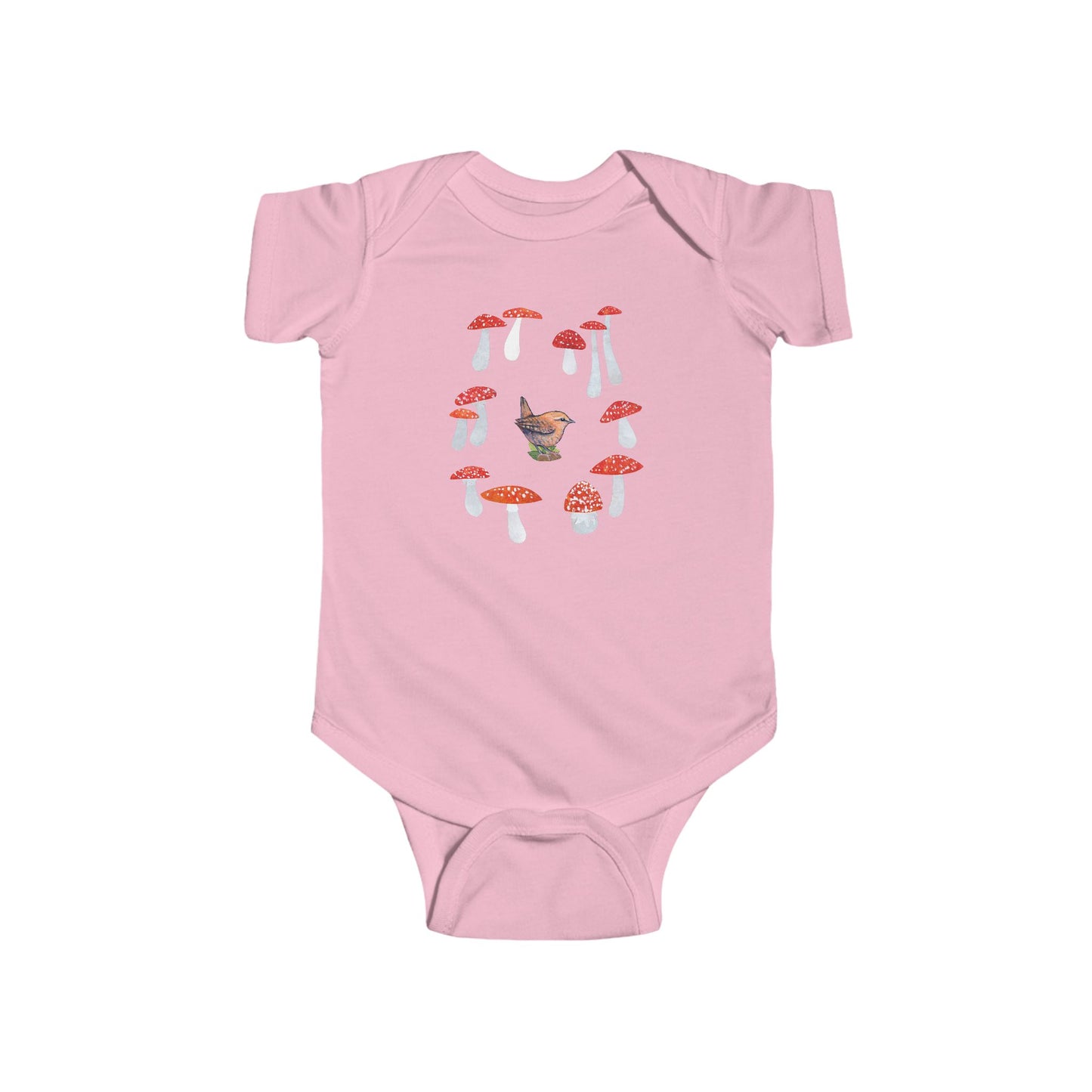 Wren in Fairy Toadstool Circle Infant Bodysuit | Woodland Bird Baby Onesie