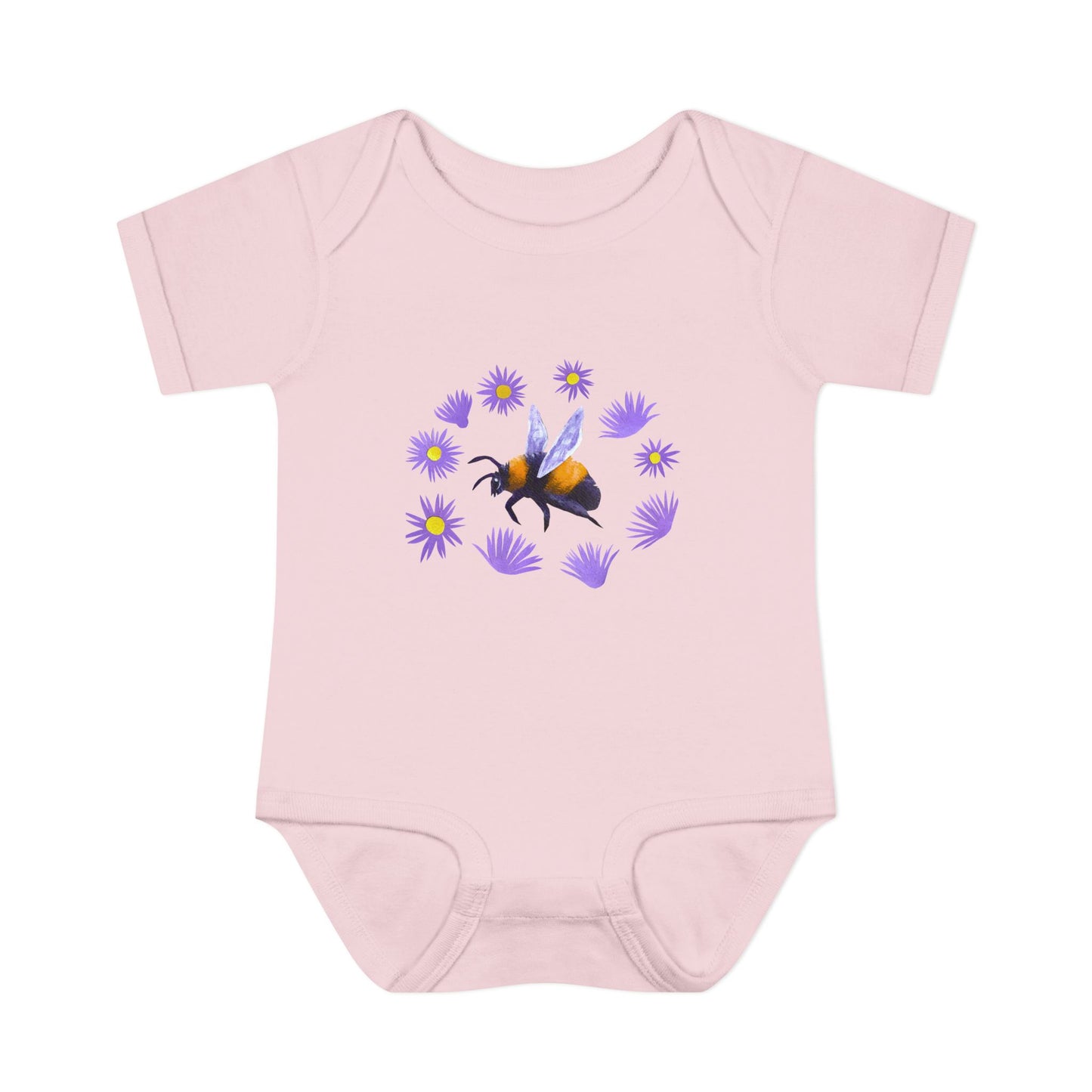 Bumblebee with Purple Aster Infant Bodysuit | Baby Onesie Cotton