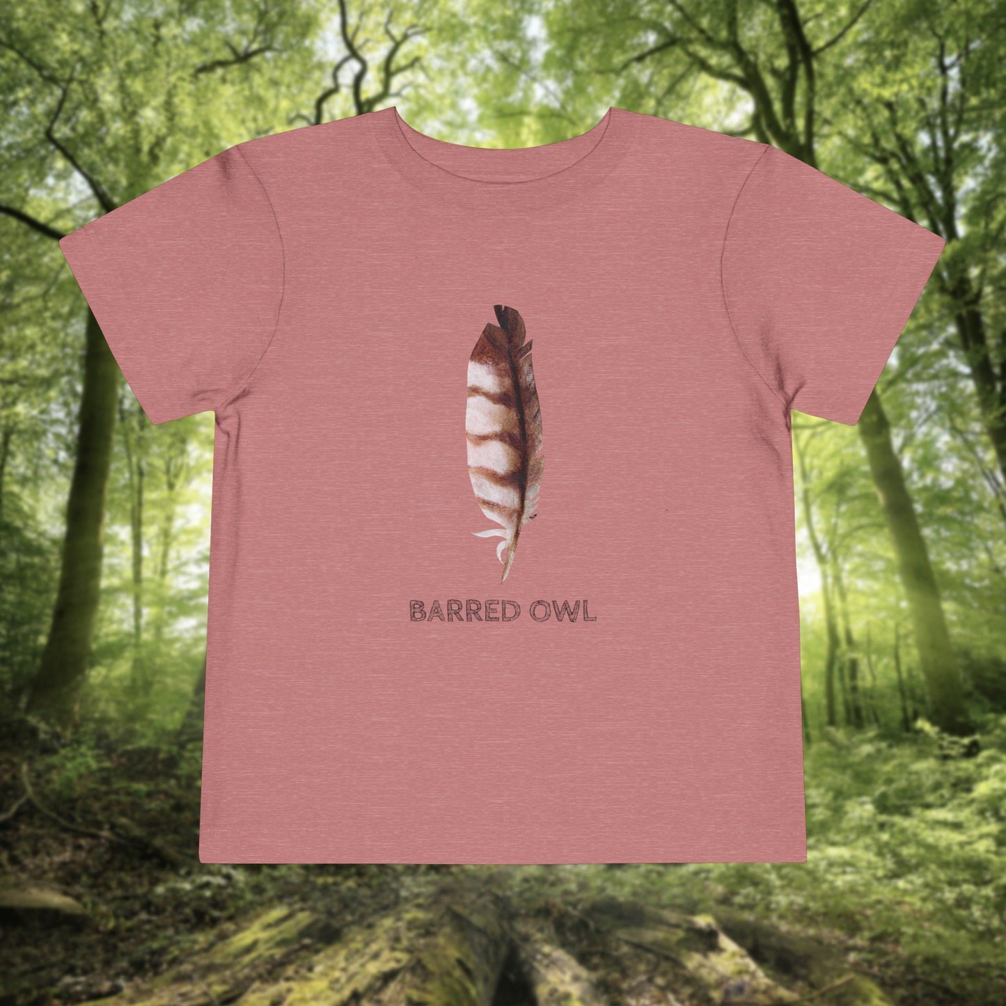 Toddler Tee with Owl Feather Design, Personalizable Text, Unisex Cotton Woodland T-Shirt