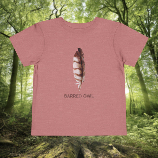 Toddler Tee with Owl Feather Design, Personalizable Text, Unisex Cotton Woodland T-Shirt