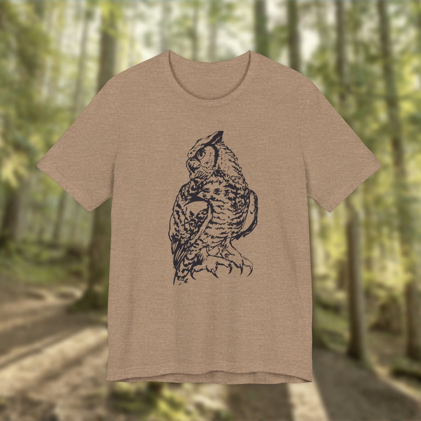 Personalizable Great Horned Owl illustration T-Shirt | Wildlife sketch tee