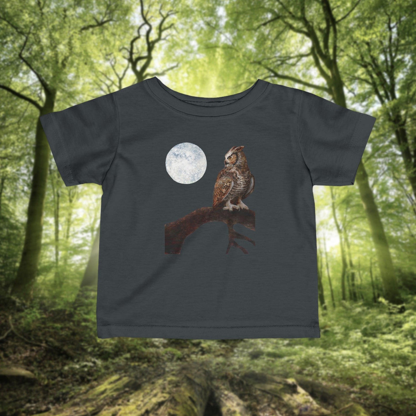 Moonlit Owl on Branch Infant Tee | Woodland Night Nursery Shirt