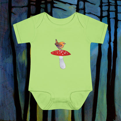 Bird on Red Mushroom Infant Bodysuit | Woodland Baby
