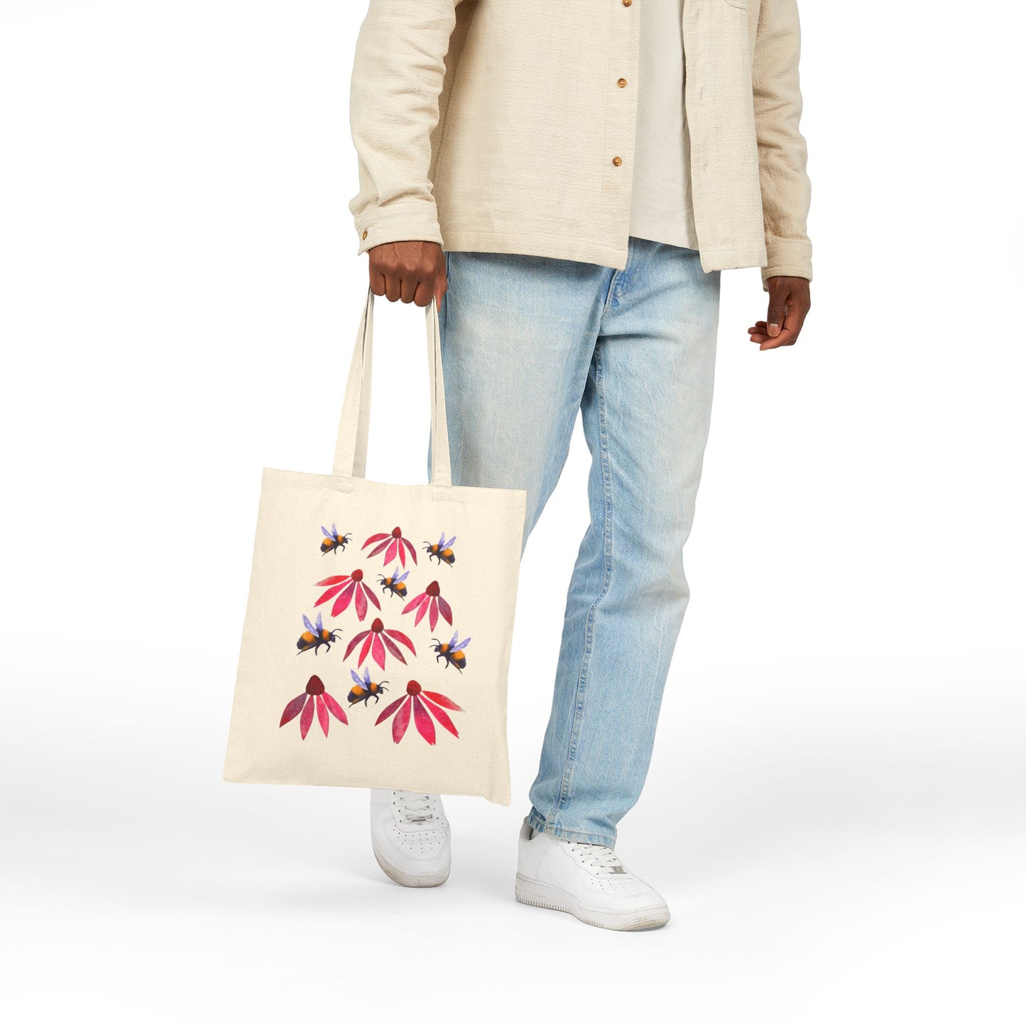 Bumblebees and Coneflowers Tote Bag | Floral Bee Canvas Shopper