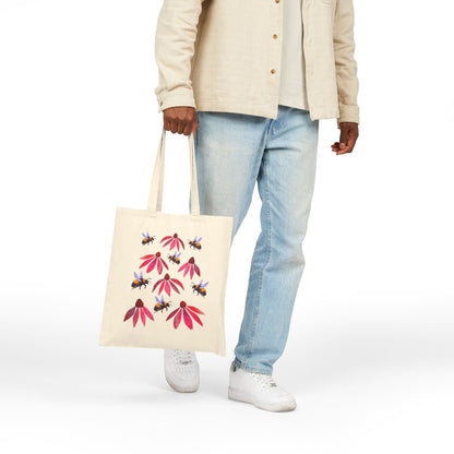 Bumblebees and Coneflowers Tote Bag | Floral Bee Canvas Shopper