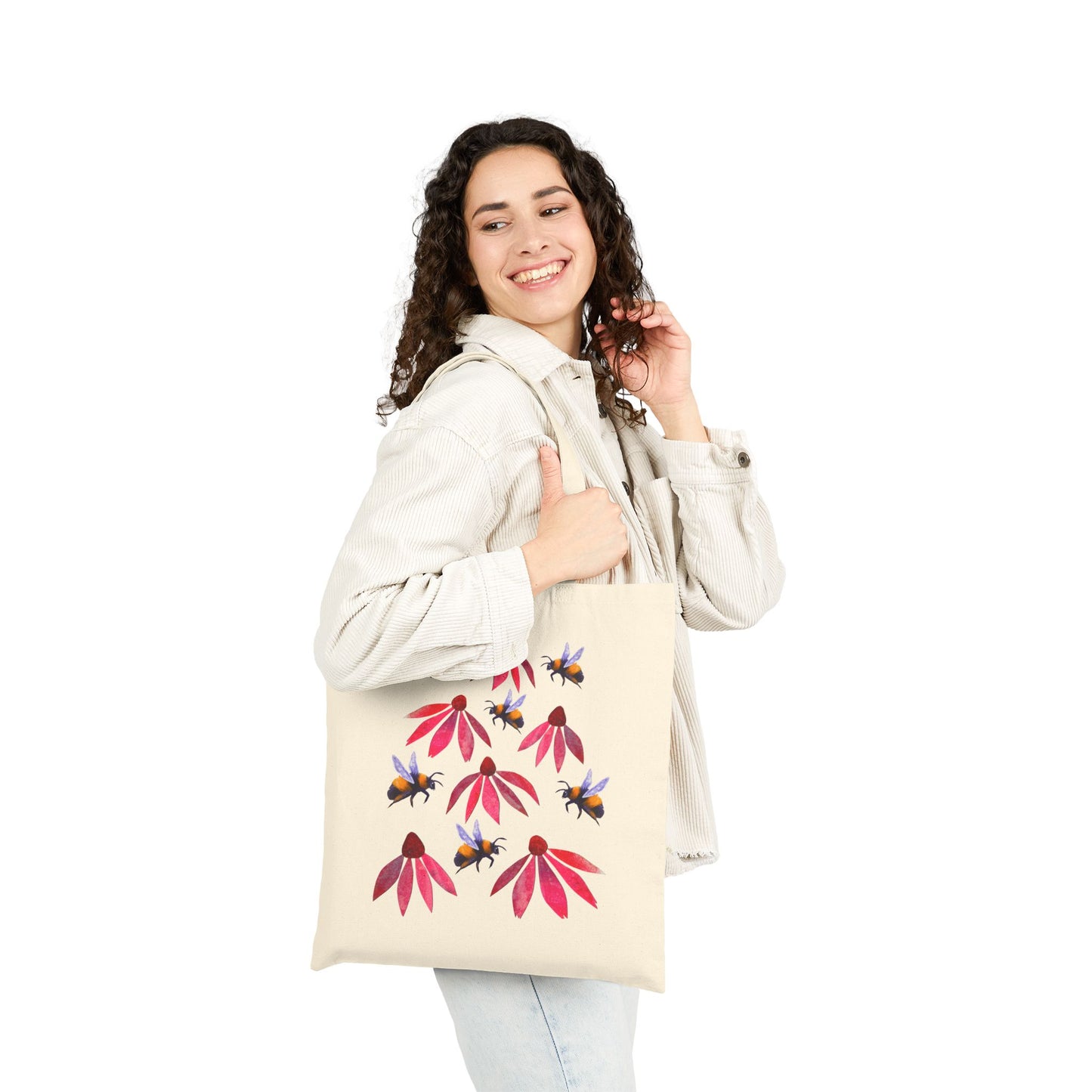 Bumblebees and Coneflowers Tote Bag | Floral Bee Canvas Shopper