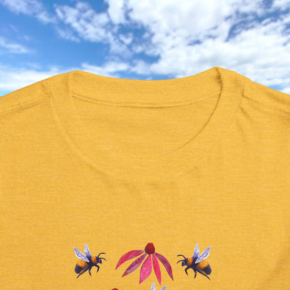 Toddler Tee — Bumblebees & Pink Coneflowers Hand Made Design
