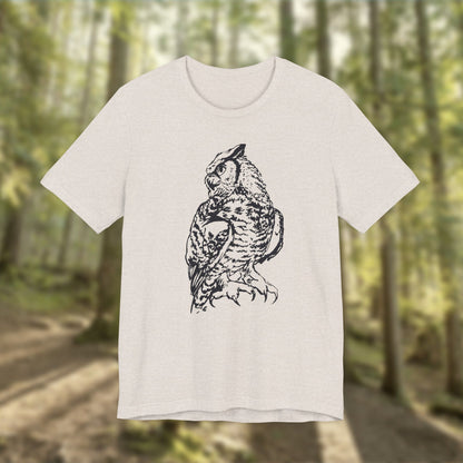 Personalizable Great Horned Owl illustration T-Shirt | Wildlife sketch tee