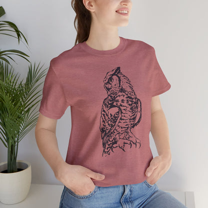 Personalizable Great Horned Owl illustration T-Shirt | Wildlife sketch tee