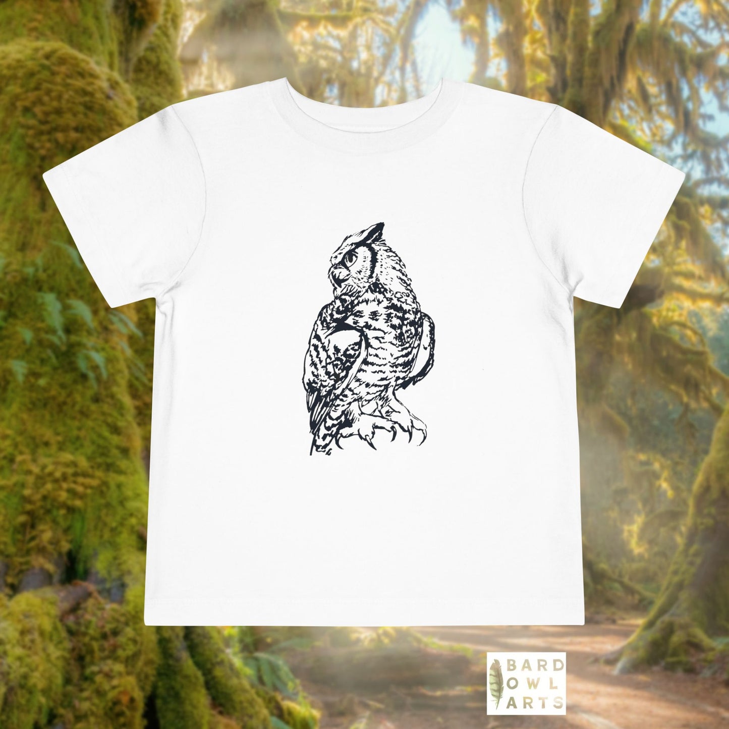 Hand-Drawn Owl Toddler Tee | Great Horned Owl Illustration