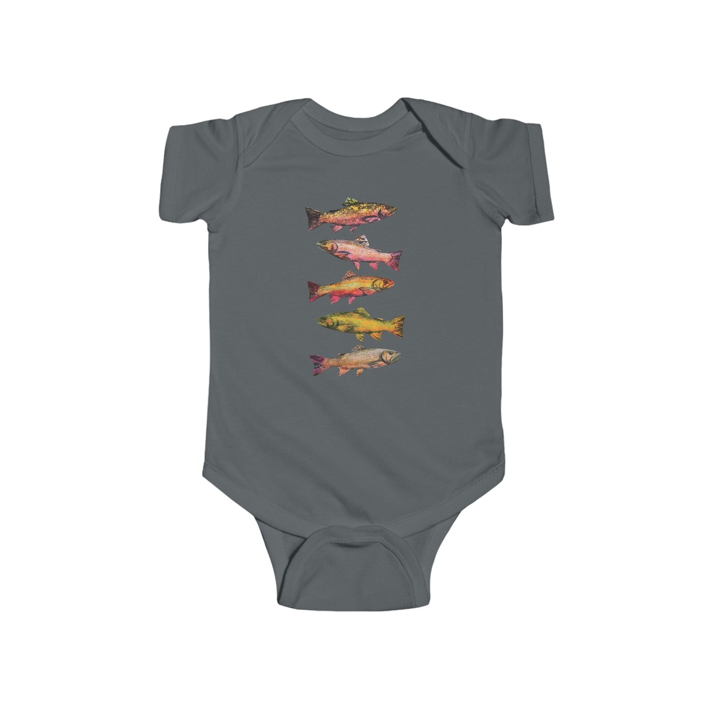 Colorful Trout Illustration on Infant Bodysuit | Personalized Fishing Themed Onesie
