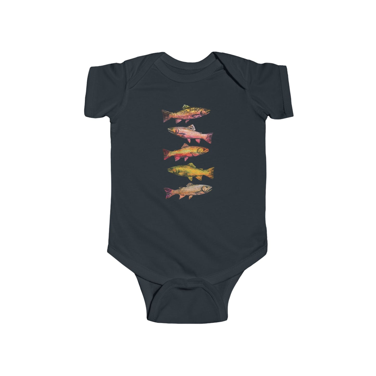 Colorful Trout Illustration on Infant Bodysuit | Personalized Fishing Themed Onesie