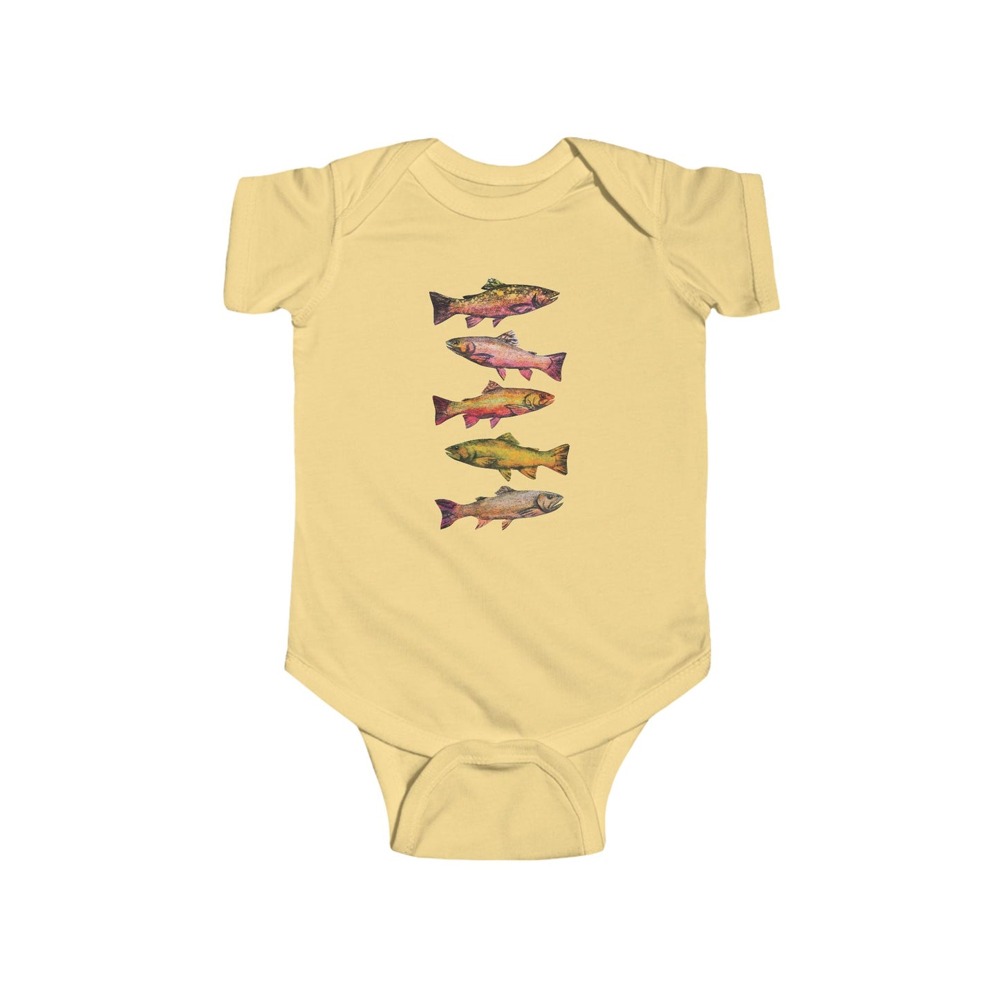 Colorful Trout Illustration on Infant Bodysuit | Personalized Fishing Themed Onesie
