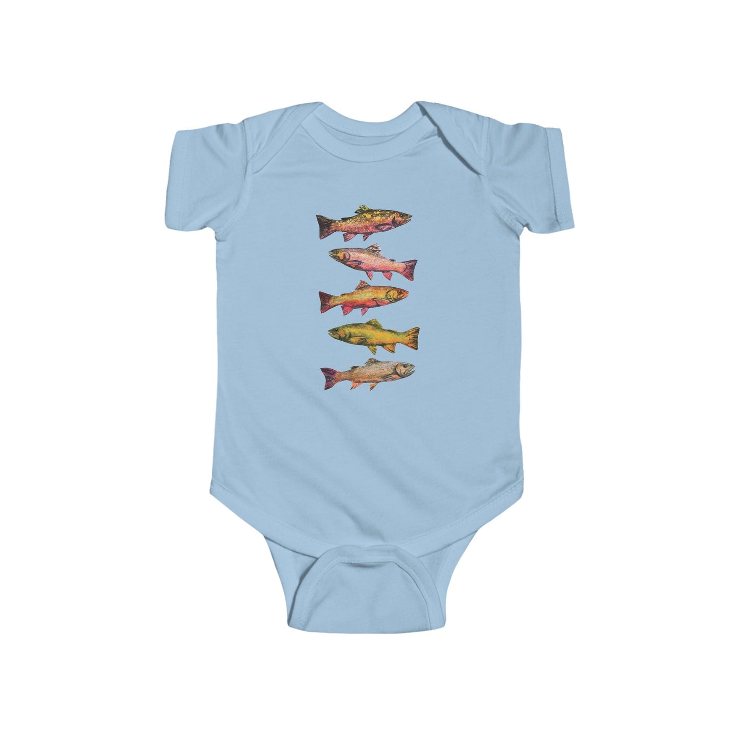 Colorful Trout Illustration on Infant Bodysuit | Personalized Fishing Themed Onesie